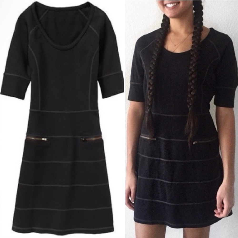 ATHLETA Strat Stretch Ponte Scoop Neck Zipper Pockets Dress‎ Black Size Medium